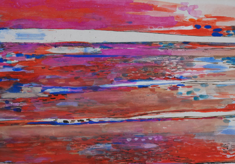 Maurice GENIS : Paysage abstrait au coucher de soleil, Dessin original signé