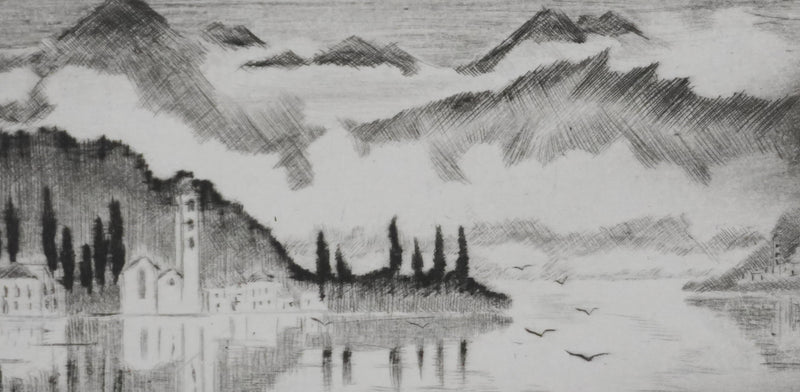 Camille COMBE : Sur le lac de Côme, Gravure originale signée
