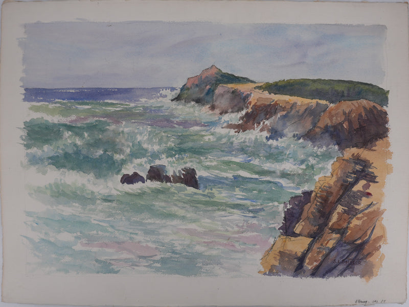 Salomon Alfred BOISECQ : Mer déchainée au Brusc, Aquarelle originale signée