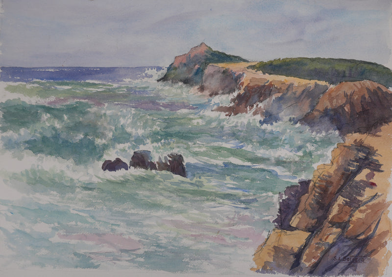 Salomon Alfred BOISECQ : Mer déchainée au Brusc, Aquarelle originale signée