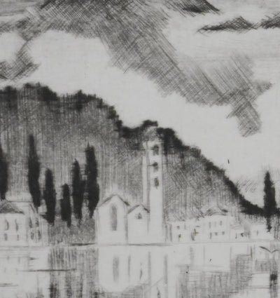 Camille COMBE : Sur le lac de Côme, Gravure originale signée