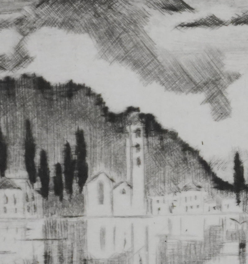 Camille COMBE : Sur le lac de Côme, Gravure originale signée
