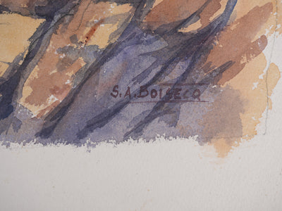 Salomon Alfred BOISECQ : Mer déchainée au Brusc, Aquarelle originale signée