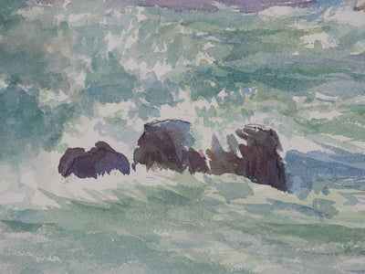 Salomon Alfred BOISECQ : Mer déchainée au Brusc, Aquarelle originale signée