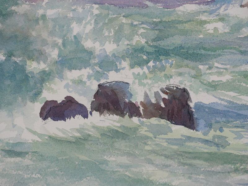 Salomon Alfred BOISECQ : Mer déchainée au Brusc, Aquarelle originale signée