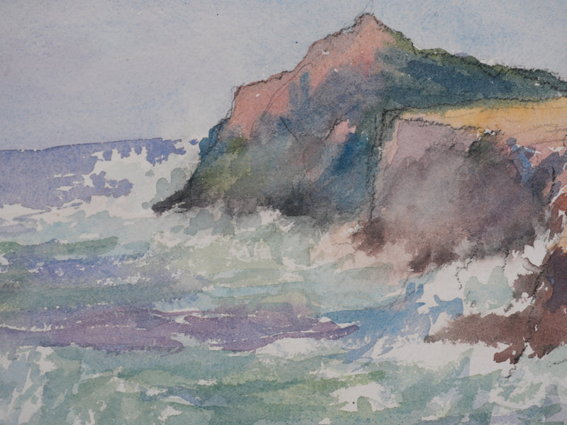 Salomon Alfred BOISECQ : Mer déchainée au Brusc, Aquarelle originale signée