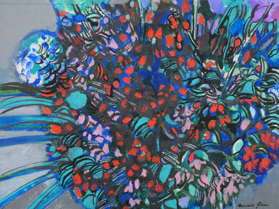 Maurice GENIS : Composition florale aux œillets, Huile sur papier original signé