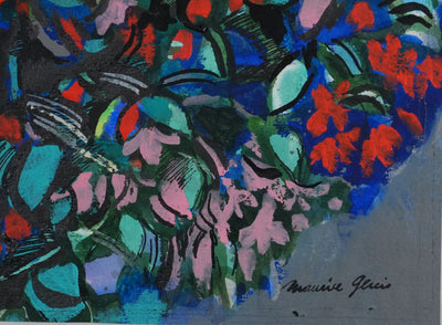 Maurice GENIS : Composition florale aux œillets, Huile sur papier original signé