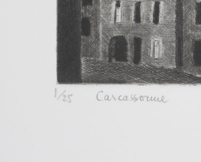 Camille COMBE : Carcassonne, Gravure originale signée