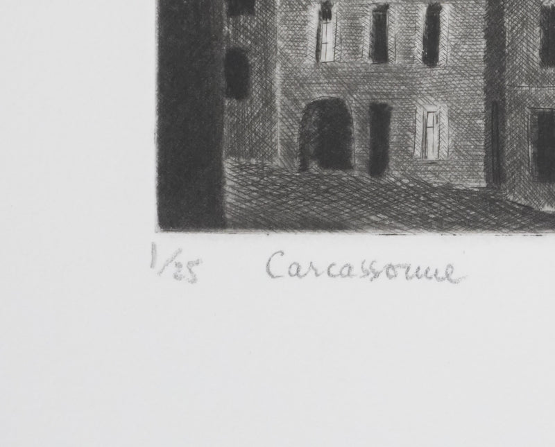 Camille COMBE : Carcassonne, Gravure originale signée