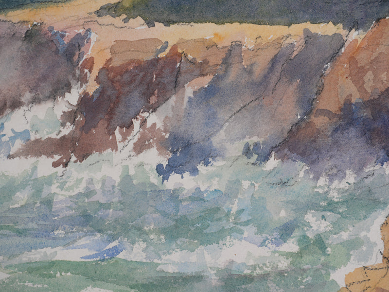 Salomon Alfred BOISECQ : Mer déchainée au Brusc, Aquarelle originale signée