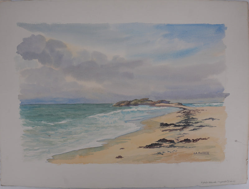 Salomon Alfred BOISECQ : Plage en Méditerranée, Aquarelle originale signée