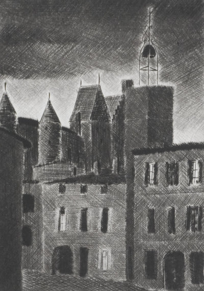 Camille COMBE : Carcassonne, Gravure originale signée