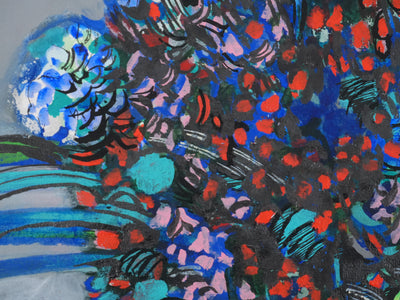 Maurice GENIS : Composition florale aux œillets, Huile sur papier original signé