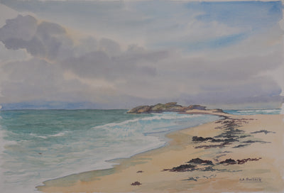 Salomon Alfred BOISECQ : Plage en Méditerranée, Aquarelle originale signée