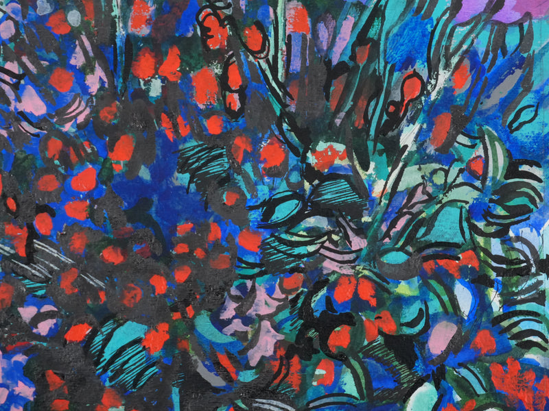 Maurice GENIS : Composition florale aux œillets, Huile sur papier original signé