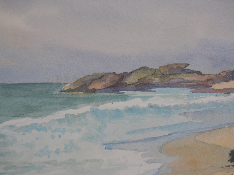 Salomon Alfred BOISECQ : Plage en Méditerranée, Aquarelle originale signée