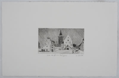Camille COMBE : Jour de fête à Rouffach, Gravure originale signée