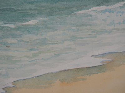 Salomon Alfred BOISECQ : Plage en Méditerranée, Aquarelle originale signée