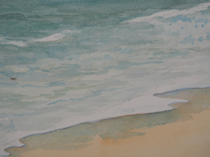Salomon Alfred BOISECQ : Plage en Méditerranée, Aquarelle originale signée