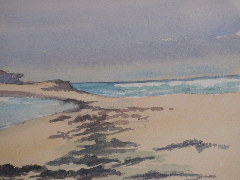 Salomon Alfred BOISECQ : Plage en Méditerranée, Aquarelle originale signée