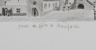 Camille COMBE : Jour de fête à Rouffach, Gravure originale signée
