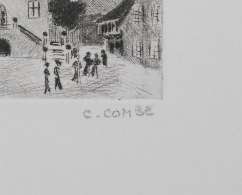 Camille COMBE : Jour de fête à Rouffach, Gravure originale signée