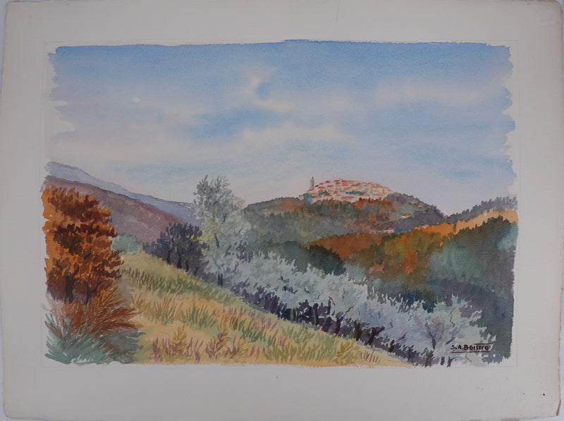 Salomon Alfred BOISECQ : Village provençal, Aquarelle originale signée