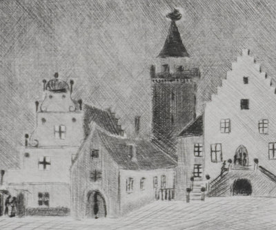 Camille COMBE : Jour de fête à Rouffach, Gravure originale signée
