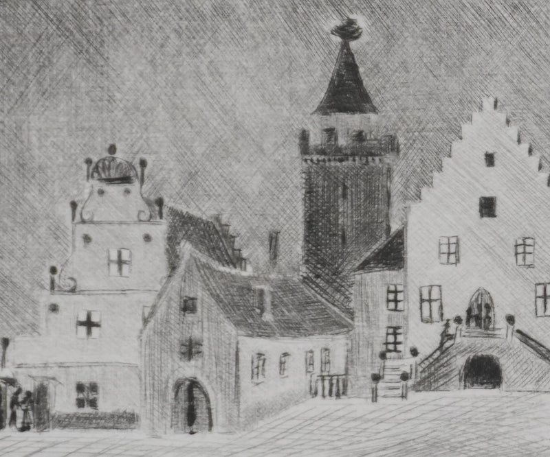 Camille COMBE : Jour de fête à Rouffach, Gravure originale signée