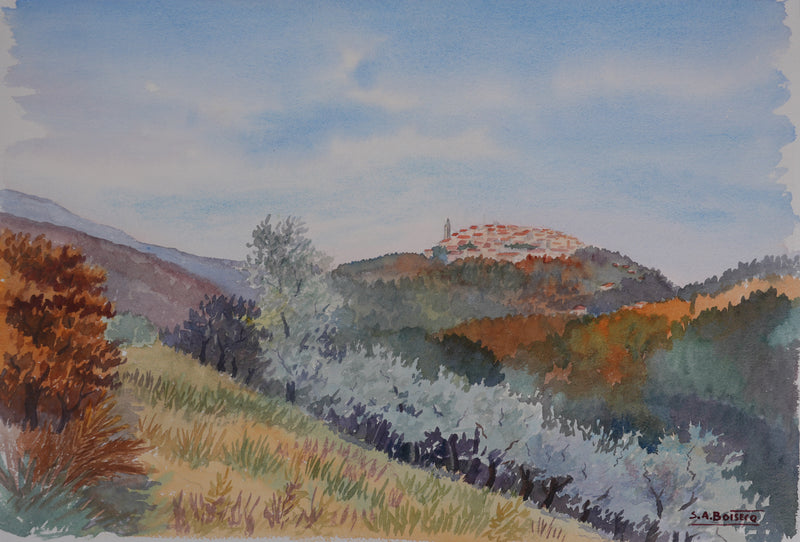 Salomon Alfred BOISECQ : Village provençal, Aquarelle originale signée