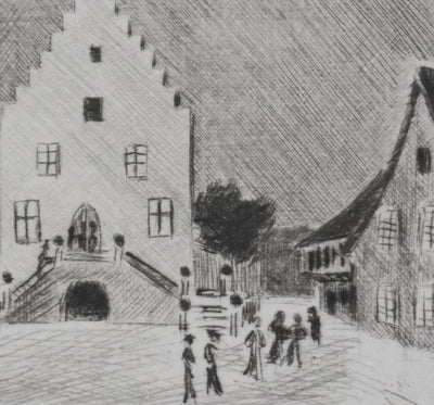 Camille COMBE : Jour de fête à Rouffach, Gravure originale signée