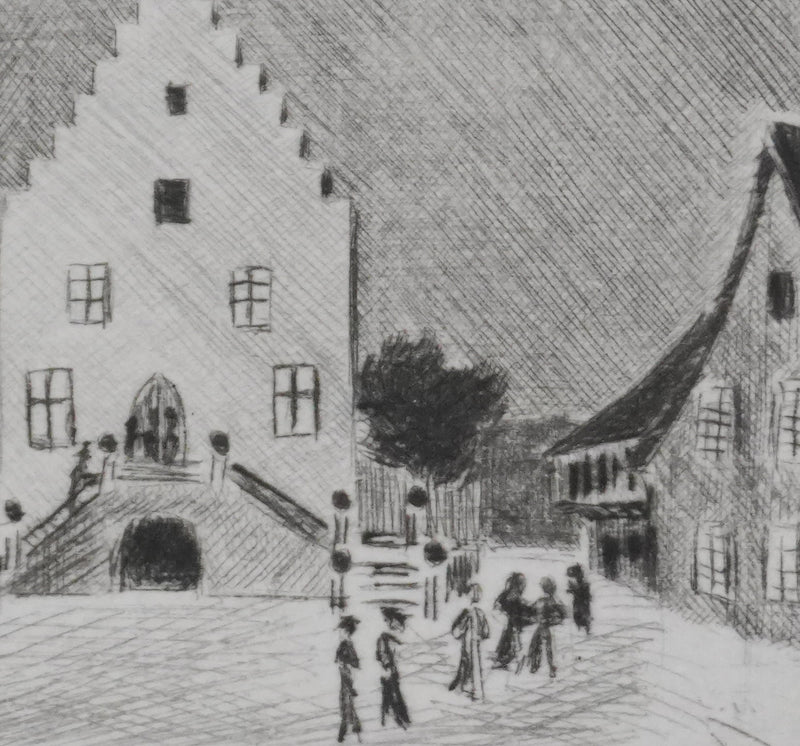 Camille COMBE : Jour de fête à Rouffach, Gravure originale signée
