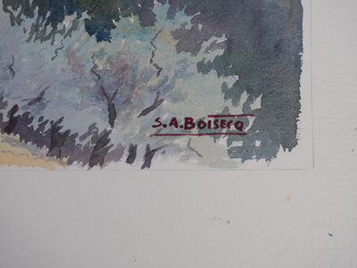 Salomon Alfred BOISECQ : Village provençal, Aquarelle originale signée