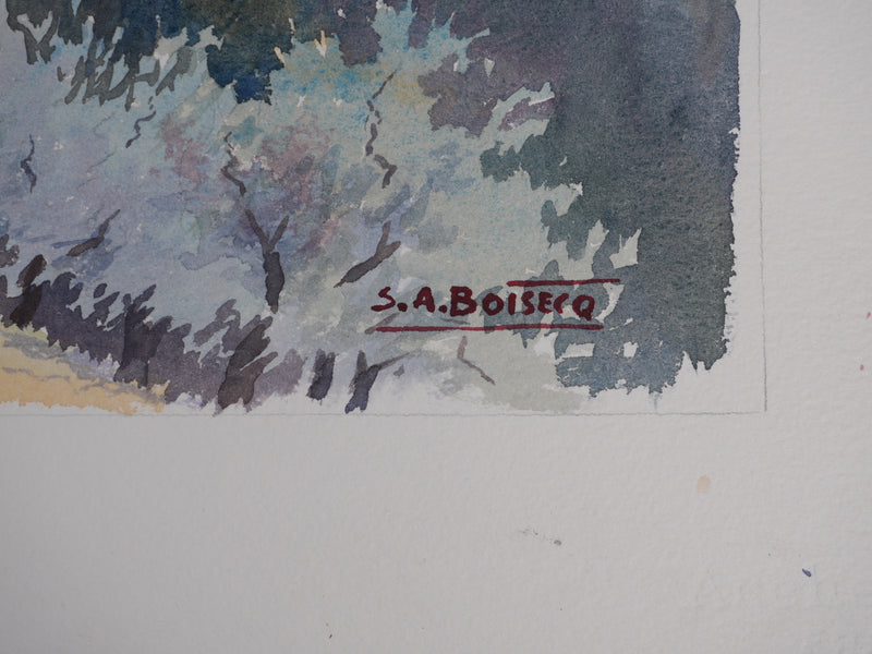 Salomon Alfred BOISECQ : Village provençal, Aquarelle originale signée