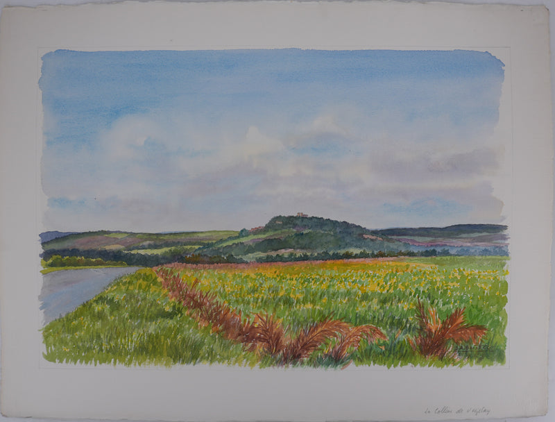 Salomon Alfred BOISECQ : Colline du Vézelay, Aquarelle originale signée