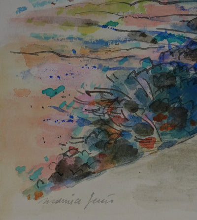 Maurice GENIS : Les champs au pied des collines, Dessin original signé