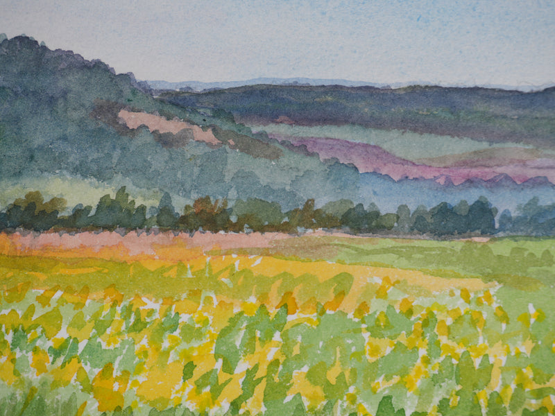 Salomon Alfred BOISECQ : Colline du Vézelay, Aquarelle originale signée