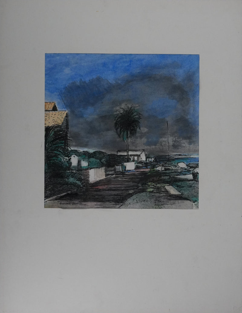 Maurice GENIS : La promenade en bord de mer, Dessin original signé