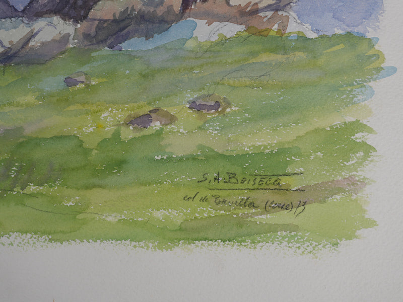 Salomon Alfred BOISECQ : Vue sur les falaises, Aquarelle originale signée