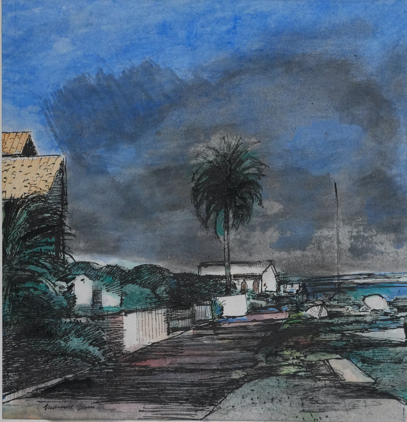 Maurice GENIS : La promenade en bord de mer, Dessin original signé