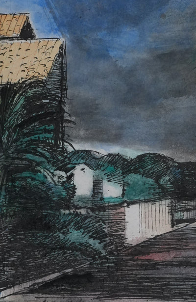 Maurice GENIS : La promenade en bord de mer, Dessin original signé