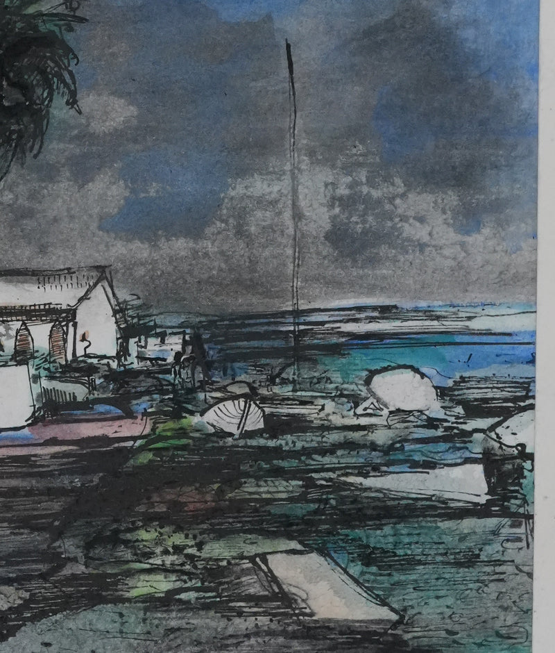 Maurice GENIS : La promenade en bord de mer, Dessin original signé