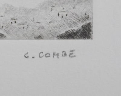Camille COMBE : Le château de l'Alhambra, Gravure originale signée