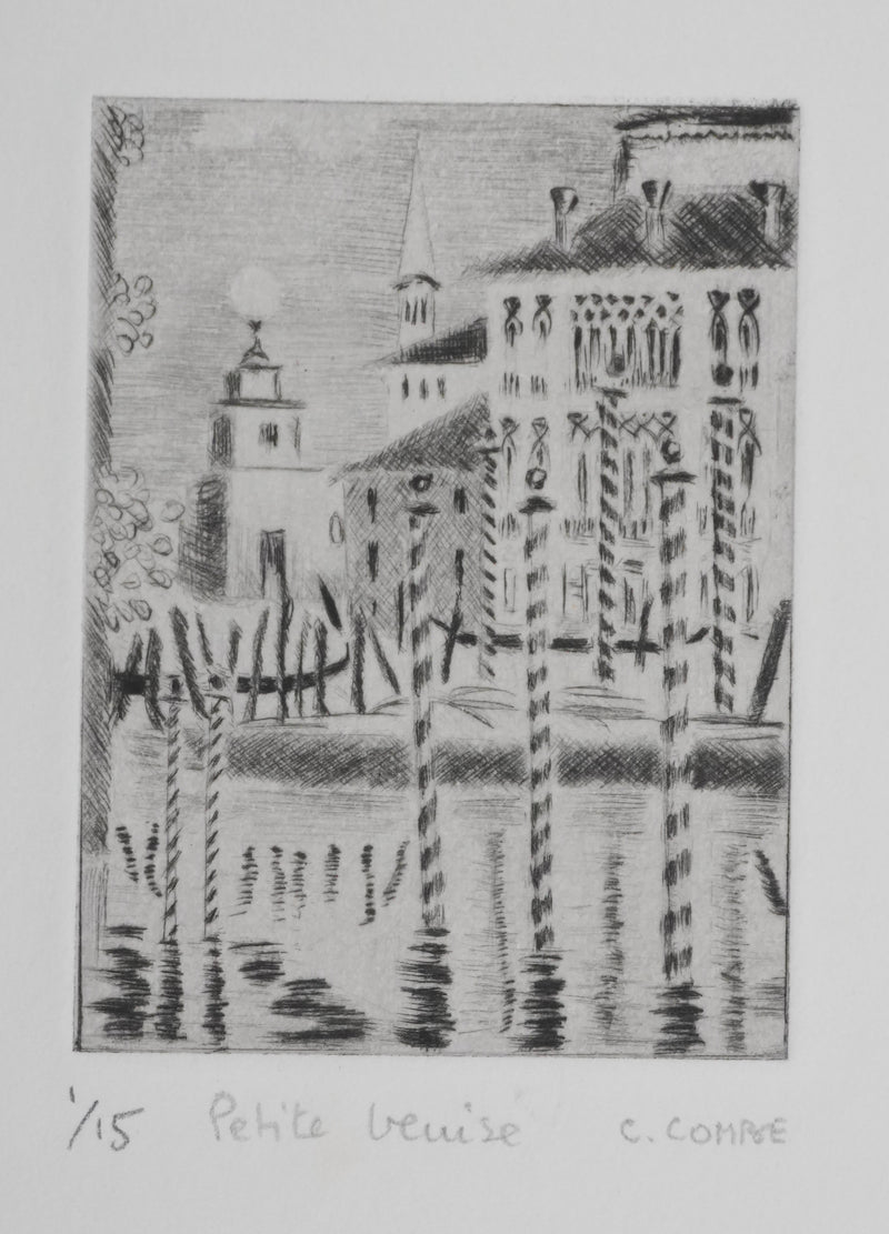 Camille COMBE : Petite Venise, Gravure originale signée