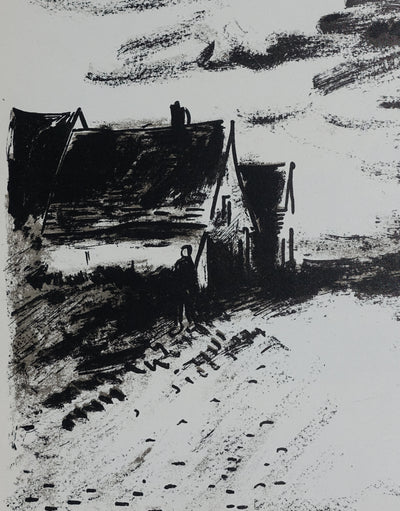 Maurice DE VLAMINCK : Maisons dans la Beauce, Lithographie originale signée