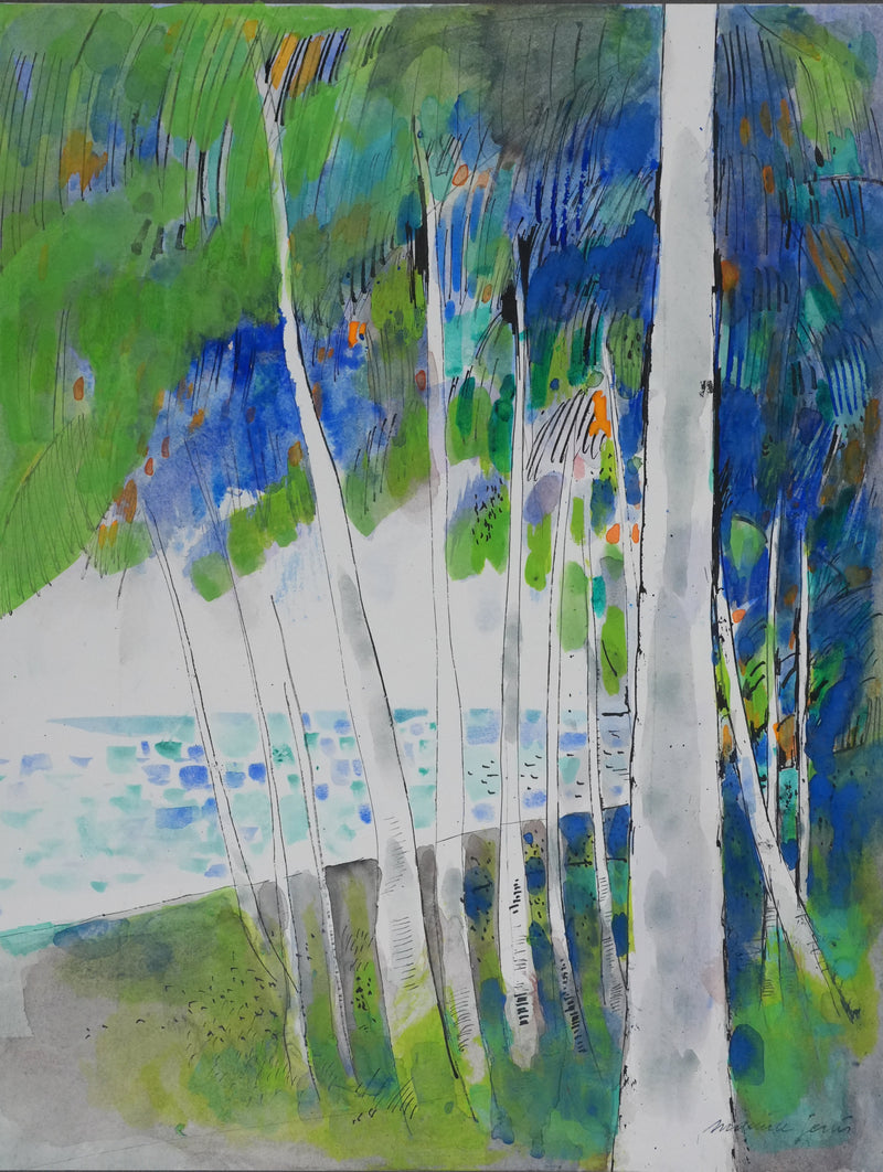 Maurice GENIS : Les palmiers au bord de mer, Dessin original signé