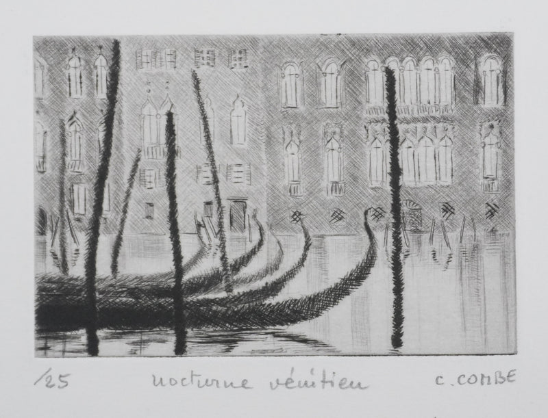 Camille COMBE : Nocturne vénitien, Gravure originale signée