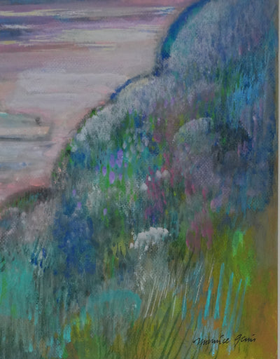 Maurice GENIS : Le bateau au coucher de soleil, Gouache originale signée