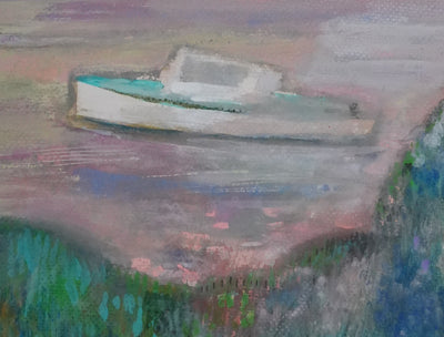 Maurice GENIS : Le bateau au coucher de soleil, Gouache originale signée